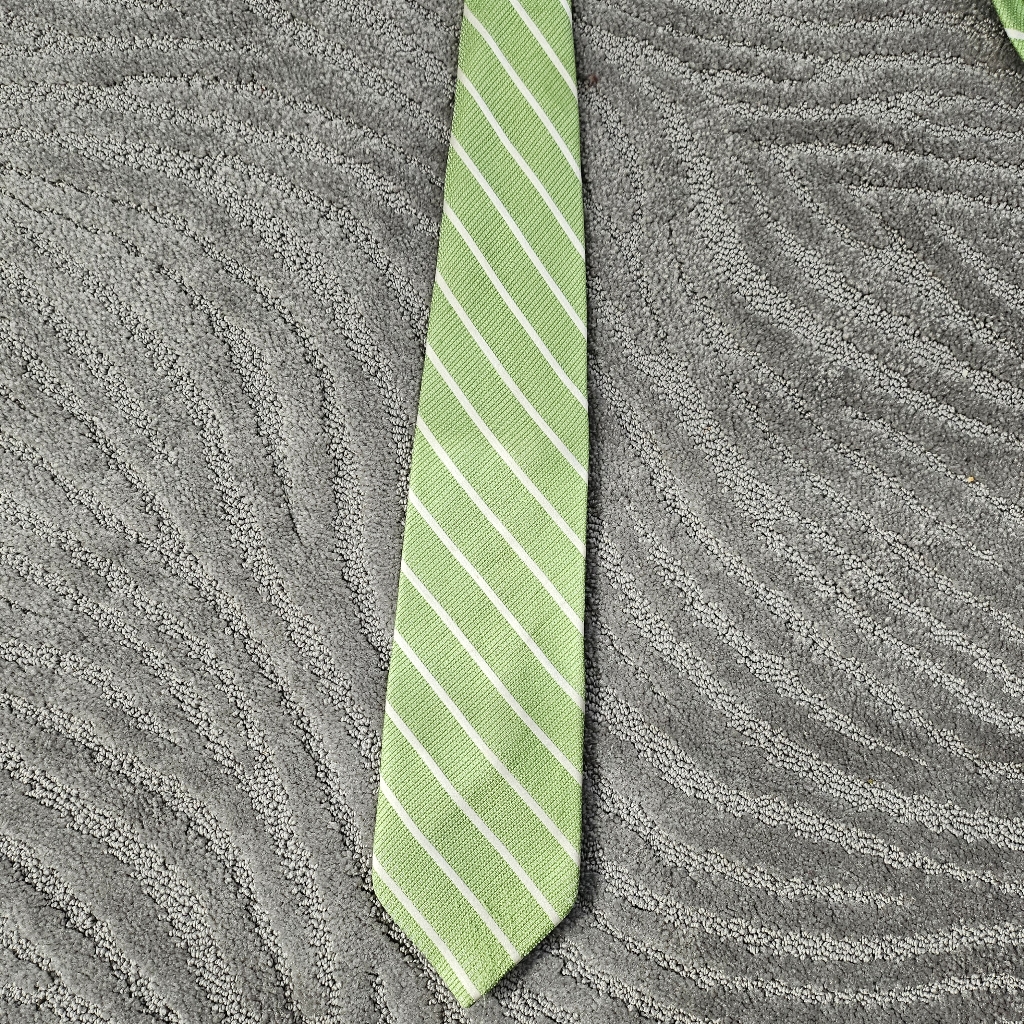 Men Dressy Shirt Tie Necktie Striped White And Green Classic